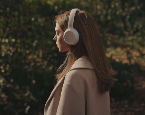 Woman with Headphones in Nature Woman with Headphones in Nature